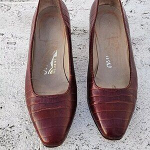 Salvatore Ferragamo Women Pump Shoes Brown Leather Upper Heel Sandal Italy 4.5D